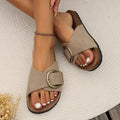 Women's Cork Slip-On Sandals With Wide Buckle Strap for Comfortable Fit | Temsk