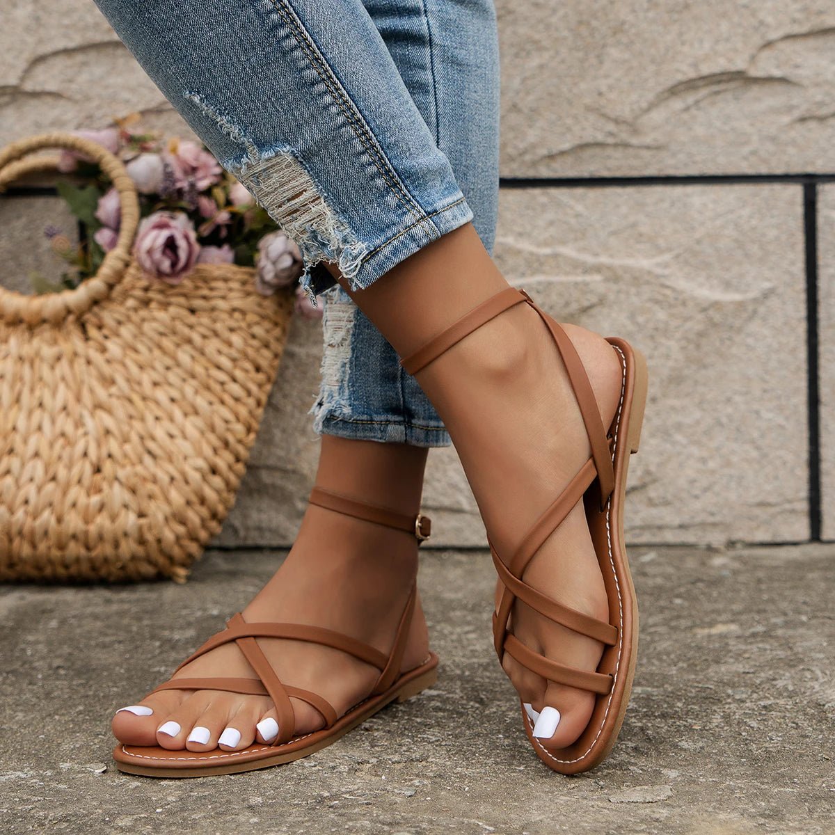 Leather Strappy Roman Sandals For Women - Comfortable Footwear And Size Options | Temsk