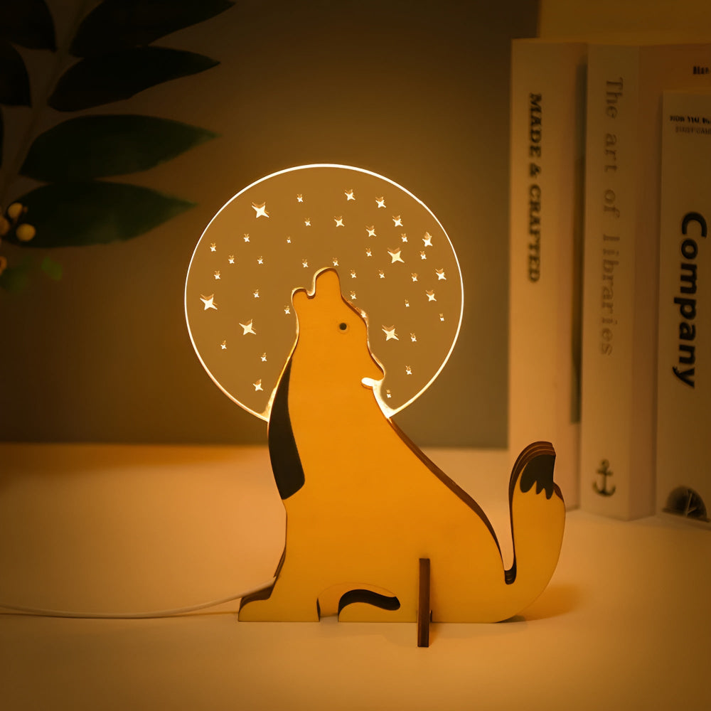Holz-Tischlampe mit Tierdesign und LED-Nachtlicht für Kinderzimmer | Temsk