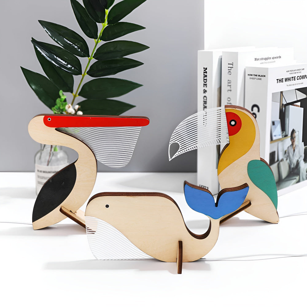 Holz-Tischlampe mit Tierdesign und LED-Nachtlicht für Kinderzimmer | Temsk