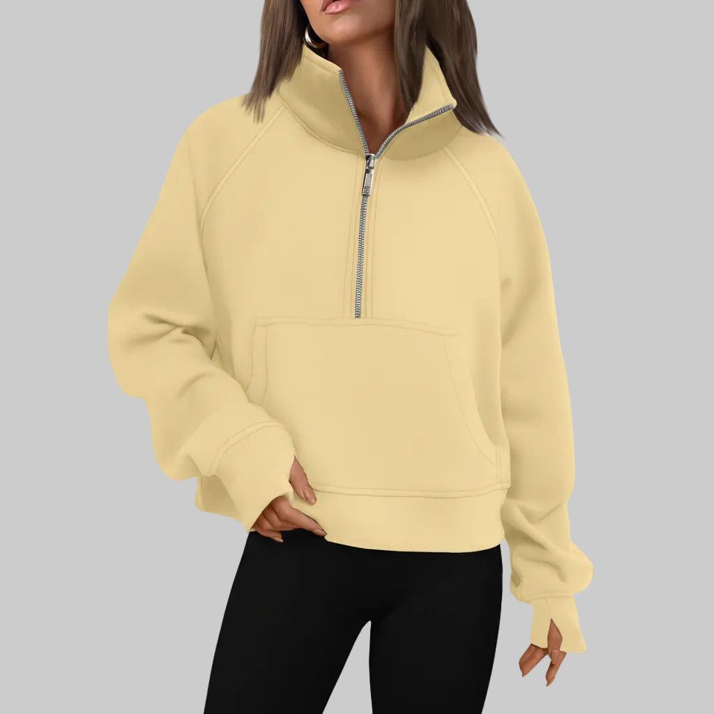 Kvinders cropped fleece-sweatshirt med halv lynlås til daglig varme | Temsk