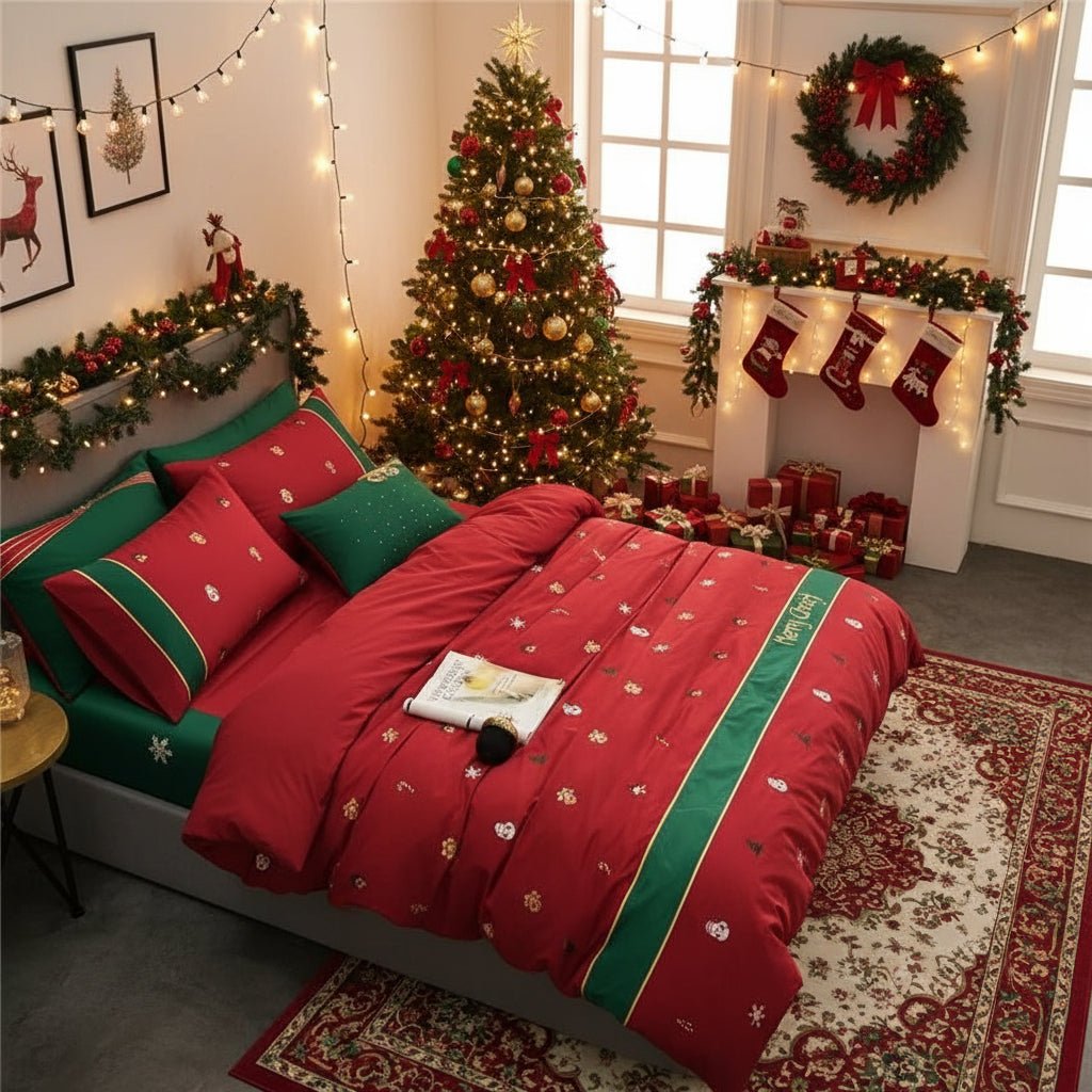 NordicLoom Christmas Bedding Set From 100 Percent Egyptian Cotton With Percale Weave | Temsk