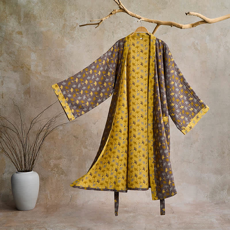 AeroLuma Reversible Kimono Bathrobe In Organic Cotton For Breathable Comfort | Temsk