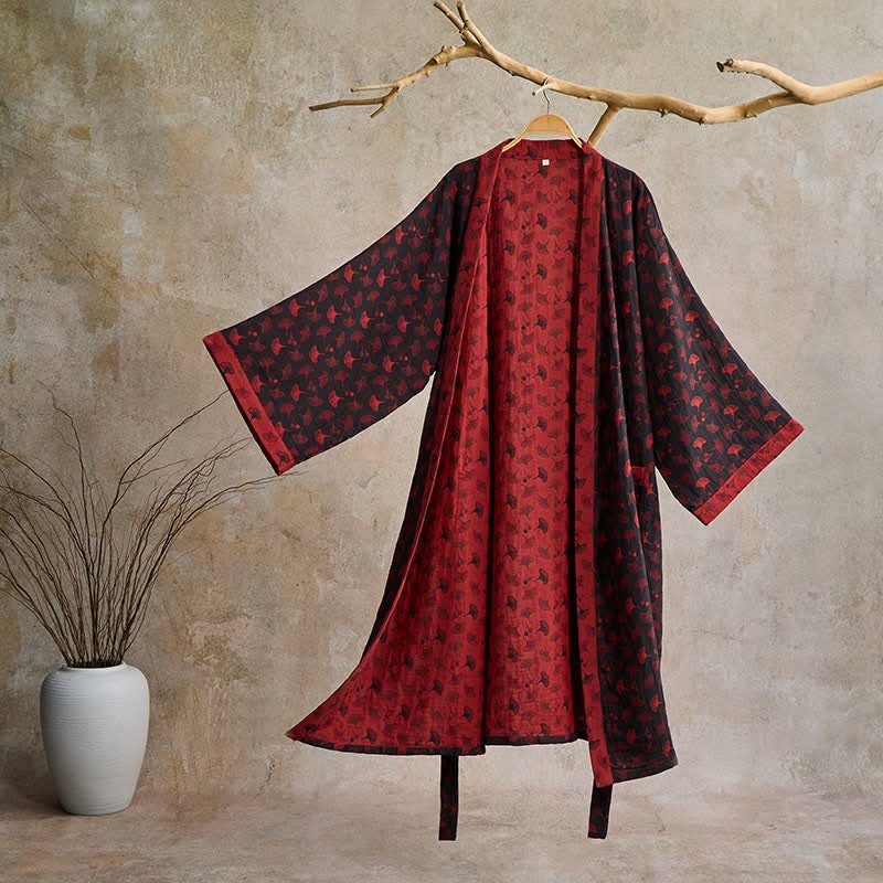 AeroLuma Reversible Kimono Bathrobe In Organic Cotton For Breathable Comfort | Temsk