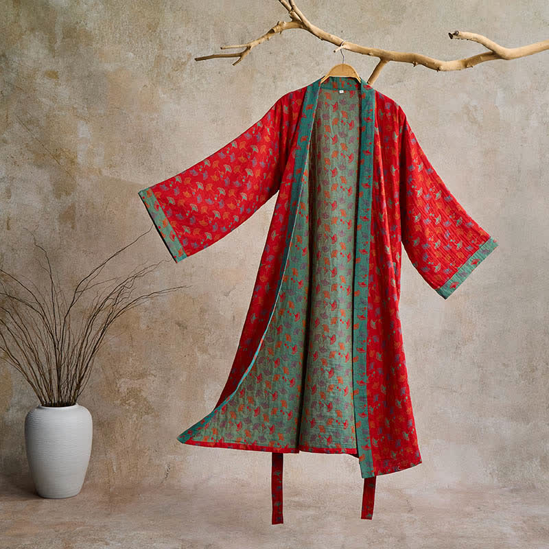 AeroLuma Reversible Kimono Bathrobe In Organic Cotton For Breathable Comfort | Temsk