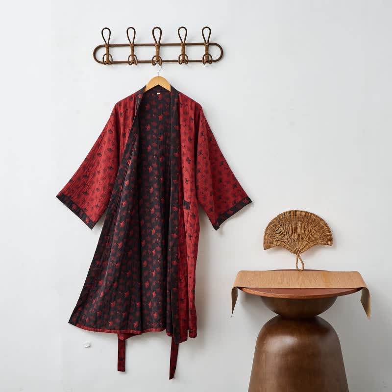 AeroLuma Reversible Kimono Bathrobe In Organic Cotton For Breathable Comfort | Temsk