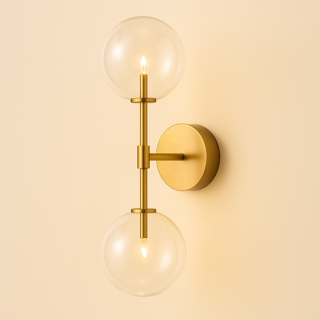 Aeris Elegant Dual Glass Wall Sconce Light With Brass Structure | Temsk