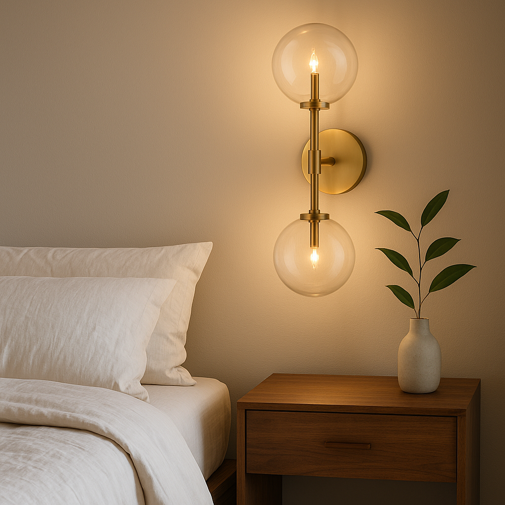 Aeris Elegant Dual Glass Wall Sconce Light With Brass Structure | Temsk