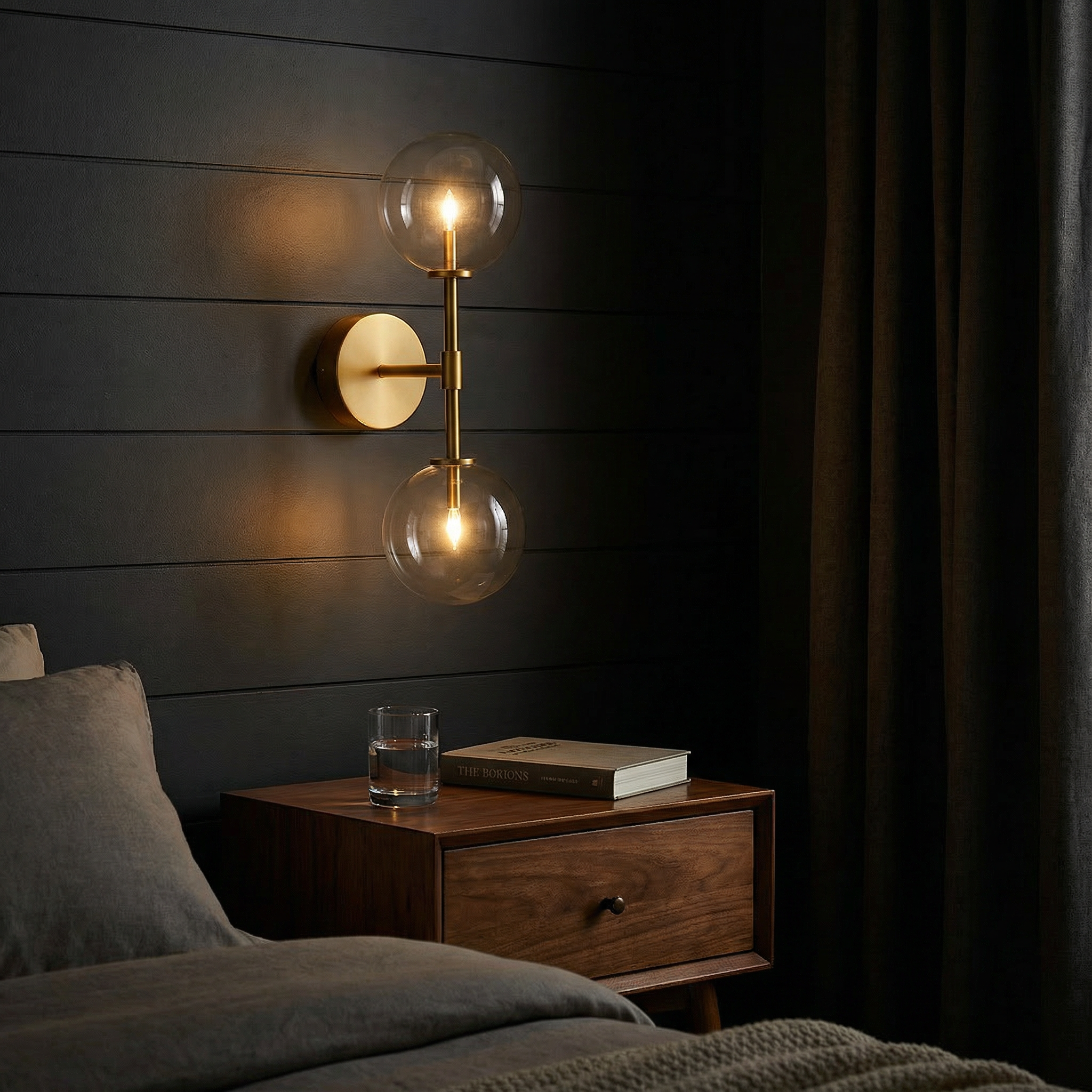 Aeris Elegant Dual Glass Wall Sconce Light With Brass Structure | Temsk
