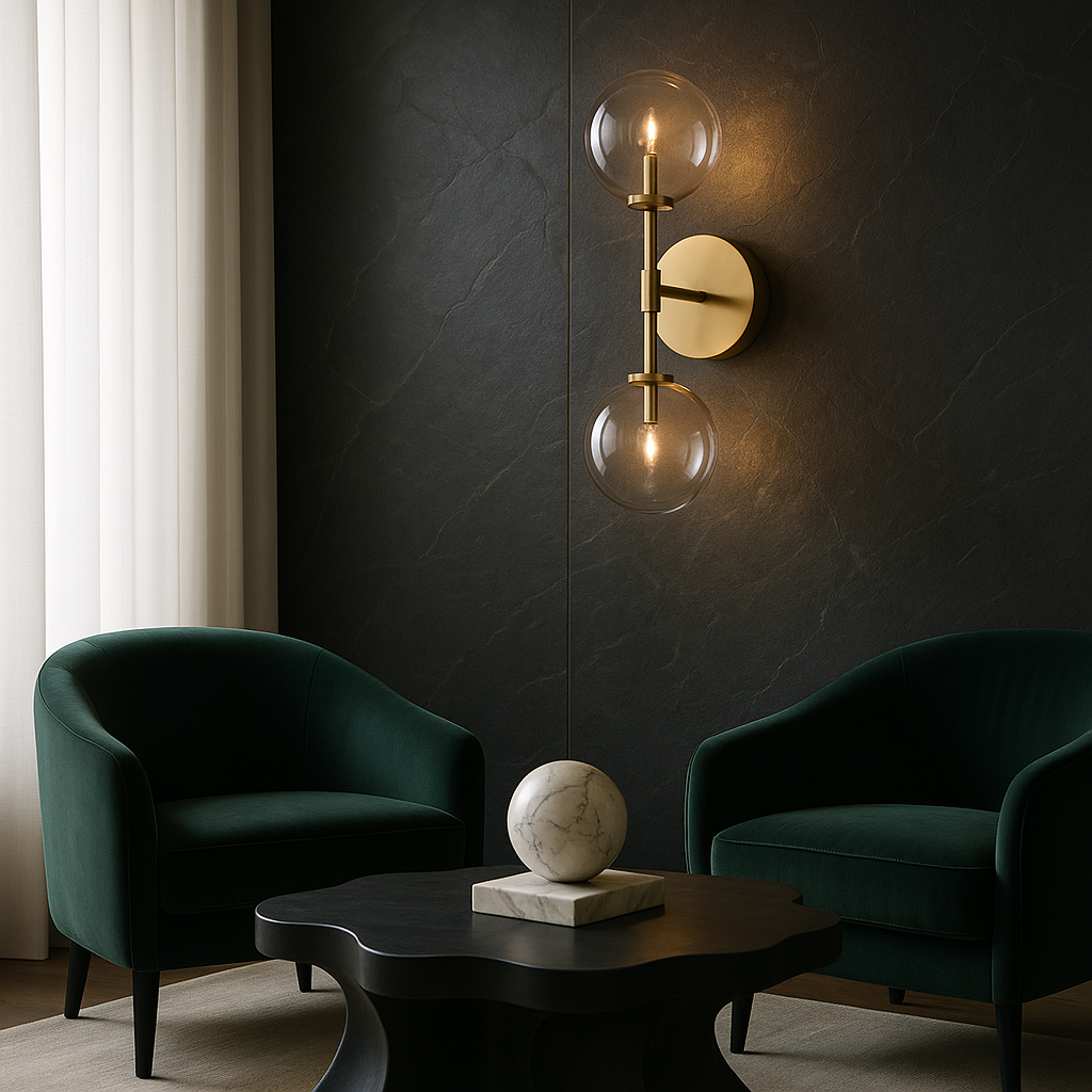 Aeris Elegant Dual Glass Wall Sconce Light With Brass Structure | Temsk