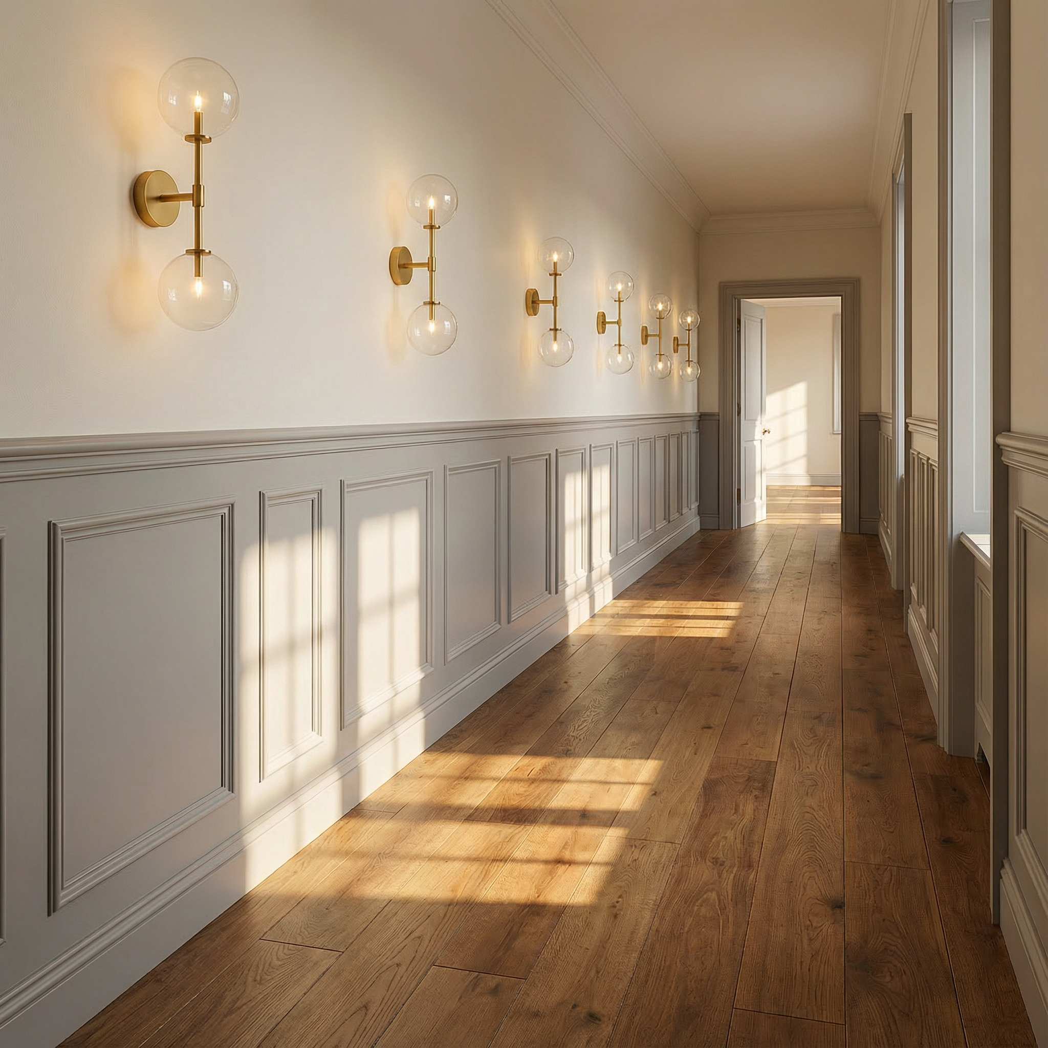 Aeris Elegant Dual Glass Wall Sconce Light With Brass Structure | Temsk