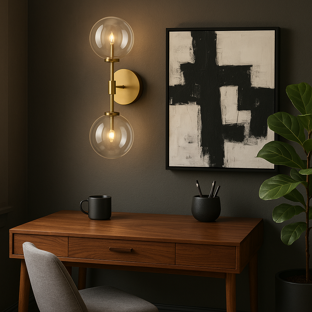Aeris Elegant Dual Glass Wall Sconce Light With Brass Structure | Temsk