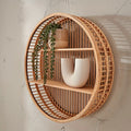 Handgefertigter runder Boho-Bambus-Wandregal-Organizer zur Aufbewahrung | Temsk