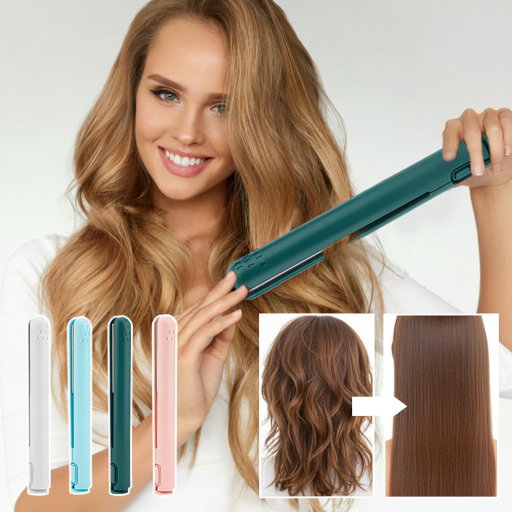 Cordless Mini Ceramic Hair Straightener And Curling Iron Portable Styler | Temsk