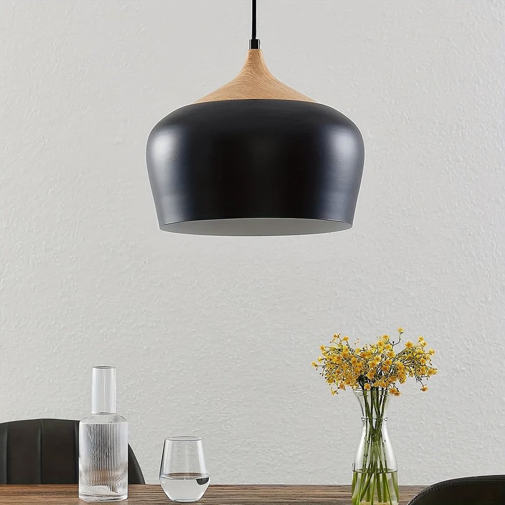 Moderne skandinavische Pendelleuchte mit Eisen- und Holzmaserungs-Design | Temsk