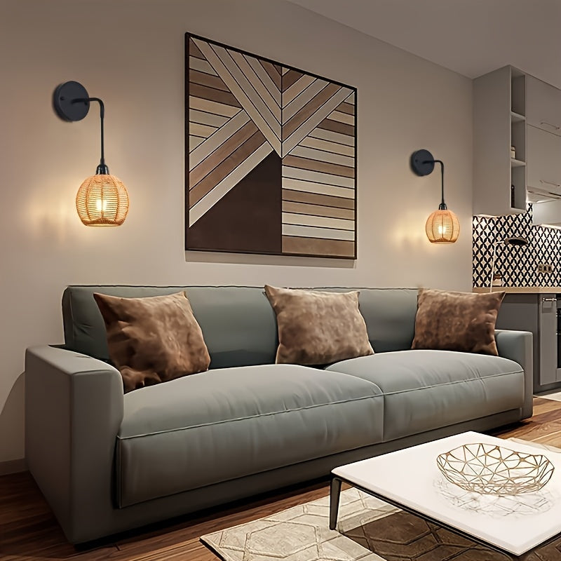 Handgewebte Rattan-Wandleuchte für Schlafzimmer und Wohnzimmer | Temsk