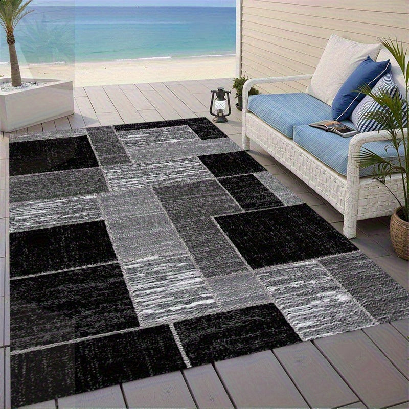 Coastal Outdoor-Teppich mit Gittermuster in Schwarz und Grau | Temsk
