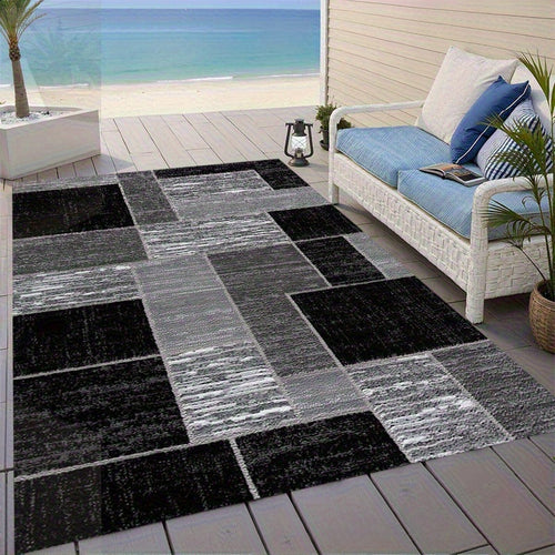 Coastal Grid Pattern Outdoor Rug In Black And Grey By Temsk