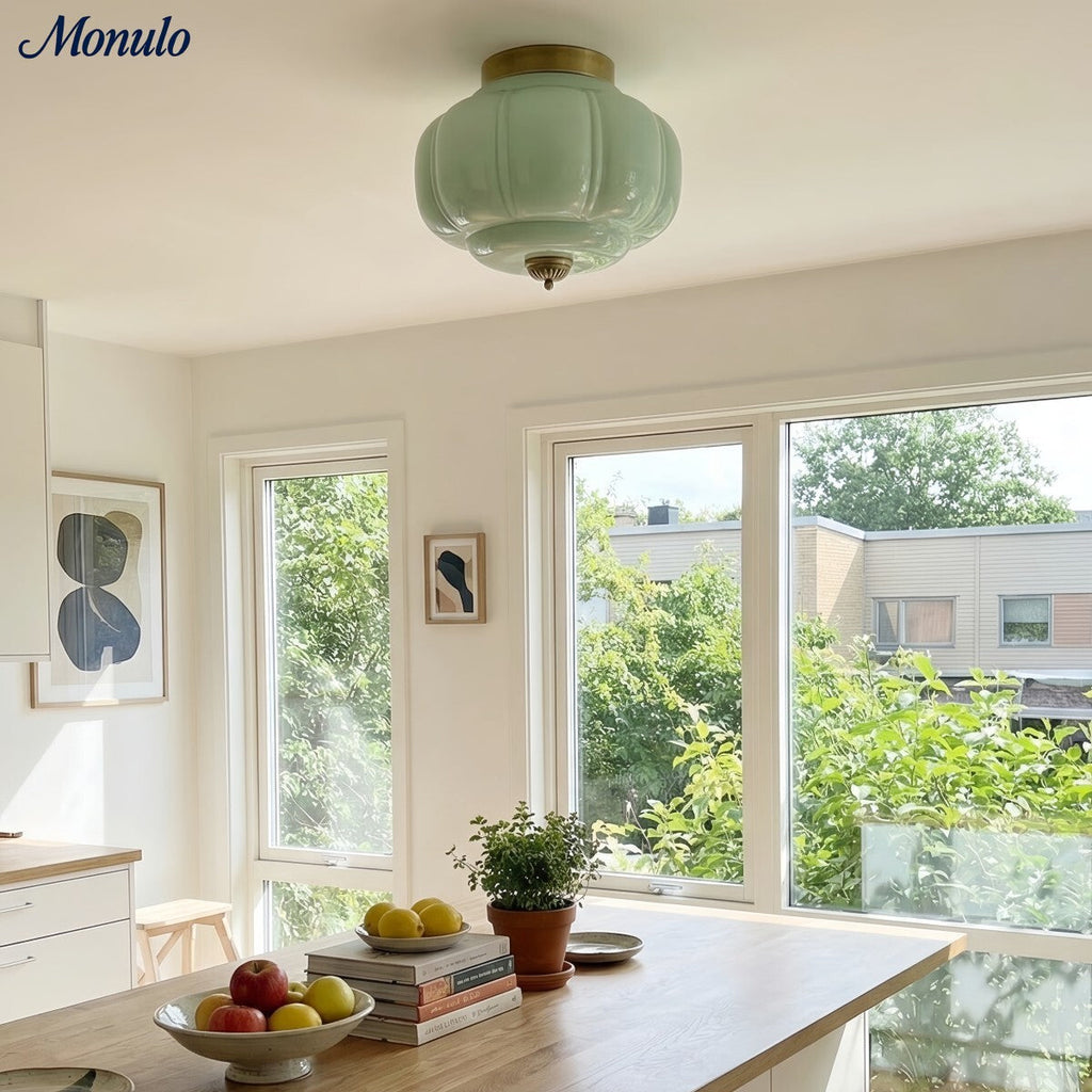 Milk Glass Ceiling Light With Glass Shade, Modern Flush Mount, Scandinavian Style | Temsk