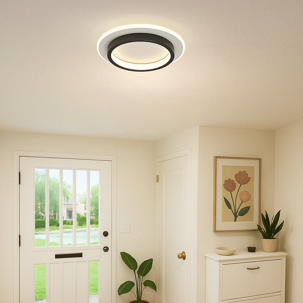 Round LED Ceiling Light With Halo Ring, Metal And Acrylic Flush Mount | Temsk