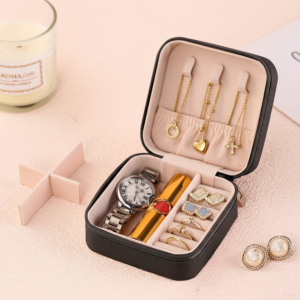 Travel Jewelry Box Organizer Case With Zipper For On The Go Storage | Temsk