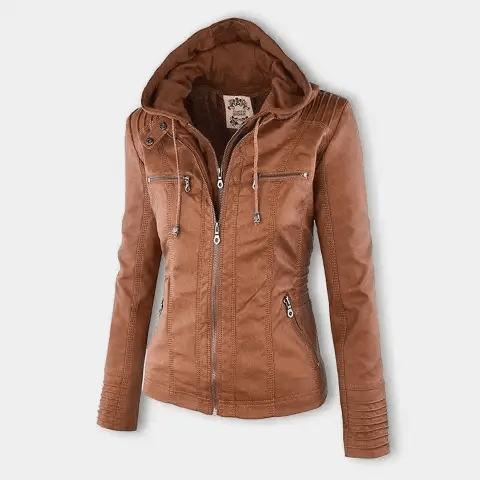 Evercrest Double Lined Hooded Leather Jacket For Ladies | Temsk