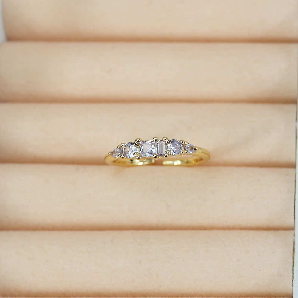 Mothers Day Stackable Gold Rings With Rhinestones In Boho Style | Temsk