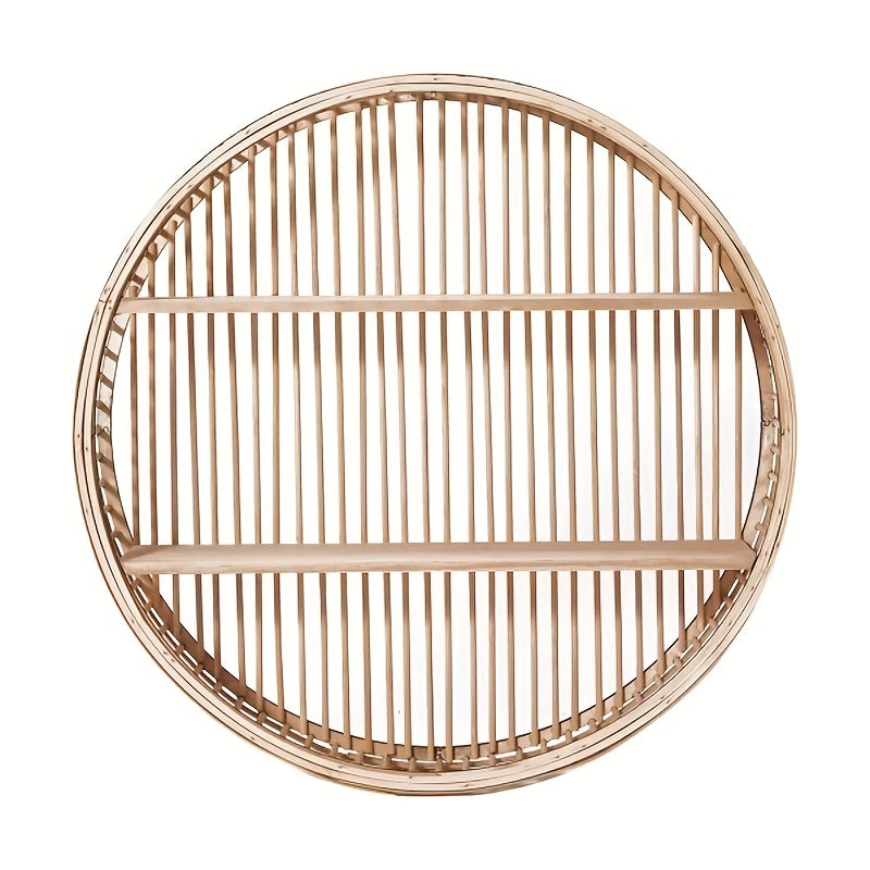 Handgefertigter runder Boho-Bambus-Wandregal-Organizer zur Aufbewahrung | Temsk