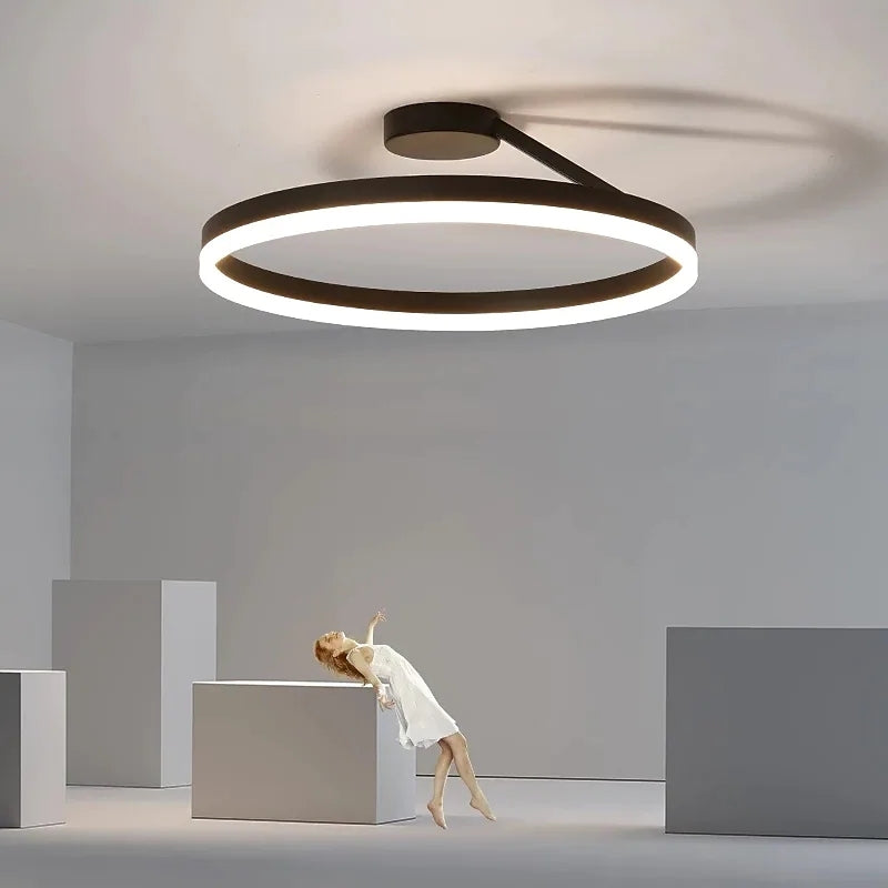 Dimmable LED Ring Ceiling Light Metal and Acrylic 50cm Black White | Temsk