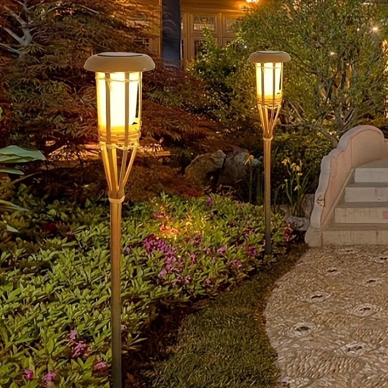 2-Pack Solar Bamboo Flame Lights With 12 LEDs, Outdoor Garden Lanterns | Temsk