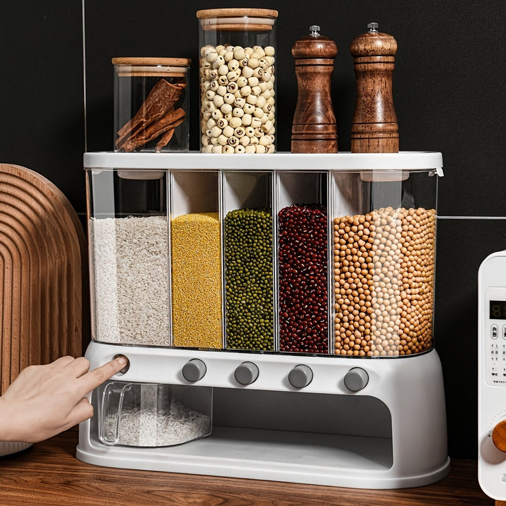 Airtight Five-Compartment Grain Storage Bin For Pantry Organization | Temsk