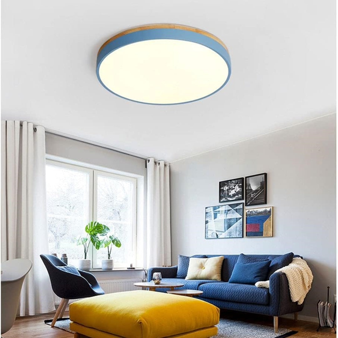 Round Wooden LED Ceiling Light With Acrylic, Dimmable Warm Glow, Scandinavian Style | Temsk