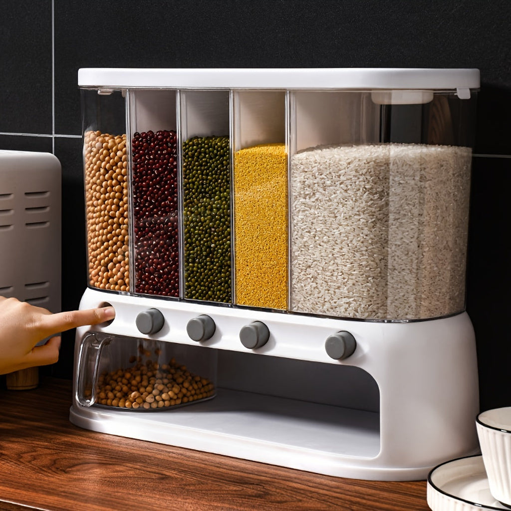 Airtight Five-Compartment Grain Storage Bin For Pantry Organization | Temsk
