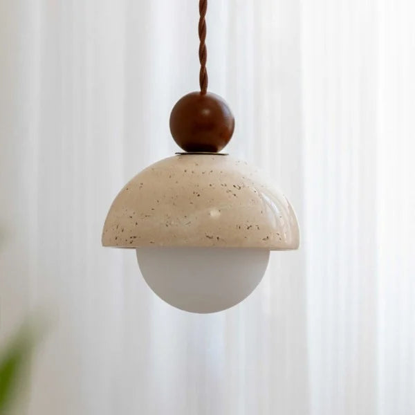 Travertine and Glass Pendant Light With Glass Shade | Temsk