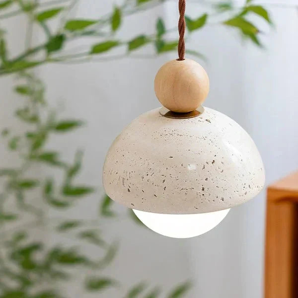 Travertine and Glass Pendant Light With Glass Shade | Temsk