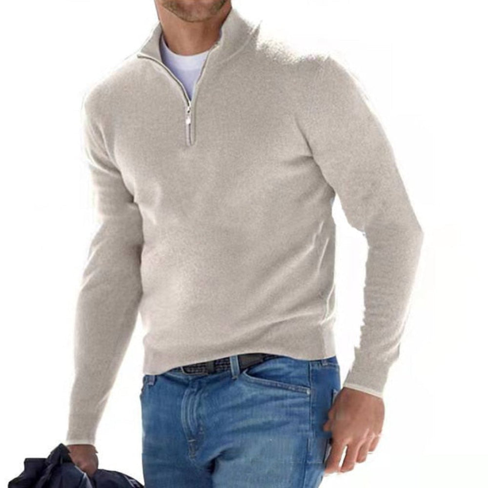 Men's Zip Front V Neck Knit Sweater Casual Long Sleeve Pullover | Temsk