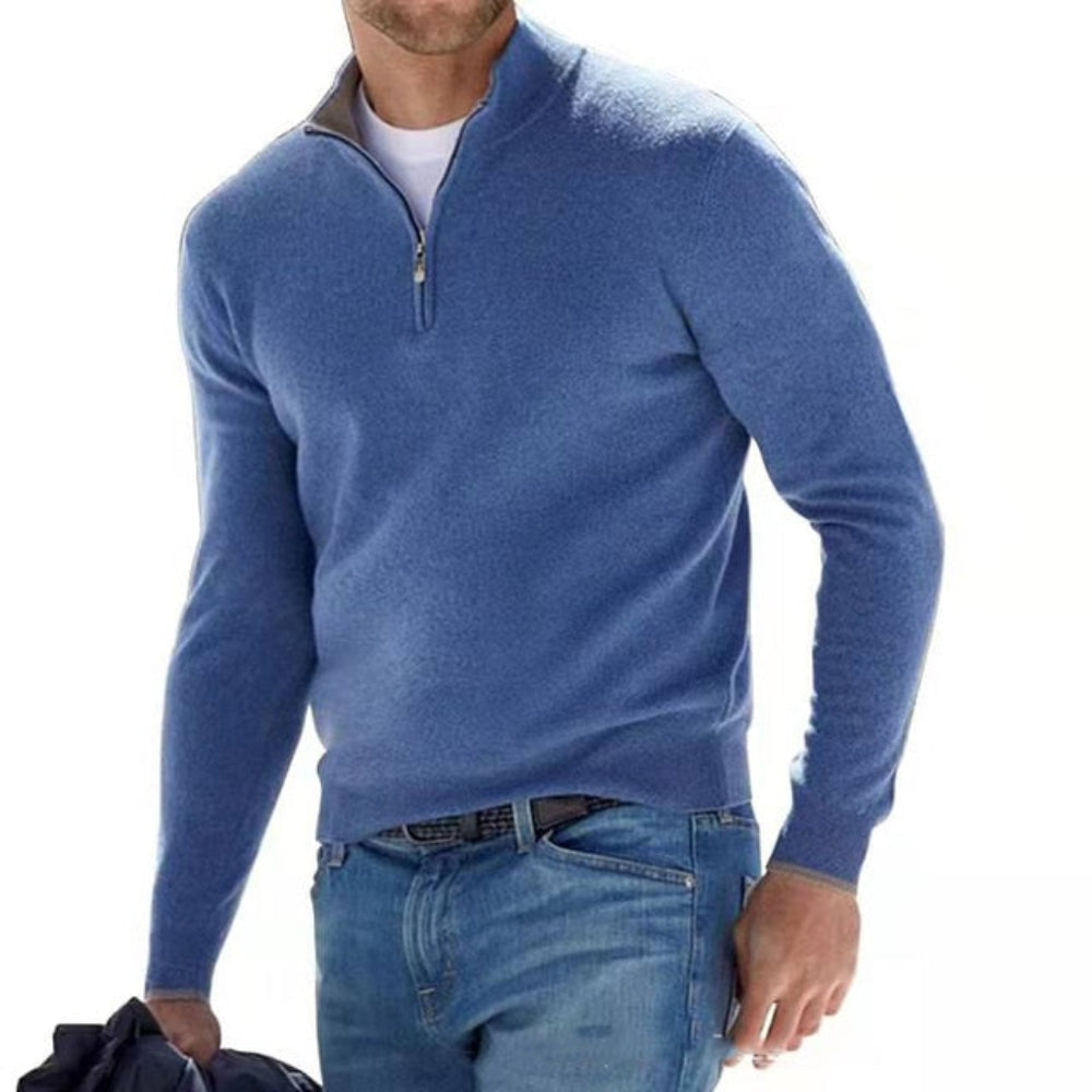 Men's Zip Front V Neck Knit Sweater Casual Long Sleeve Pullover | Temsk