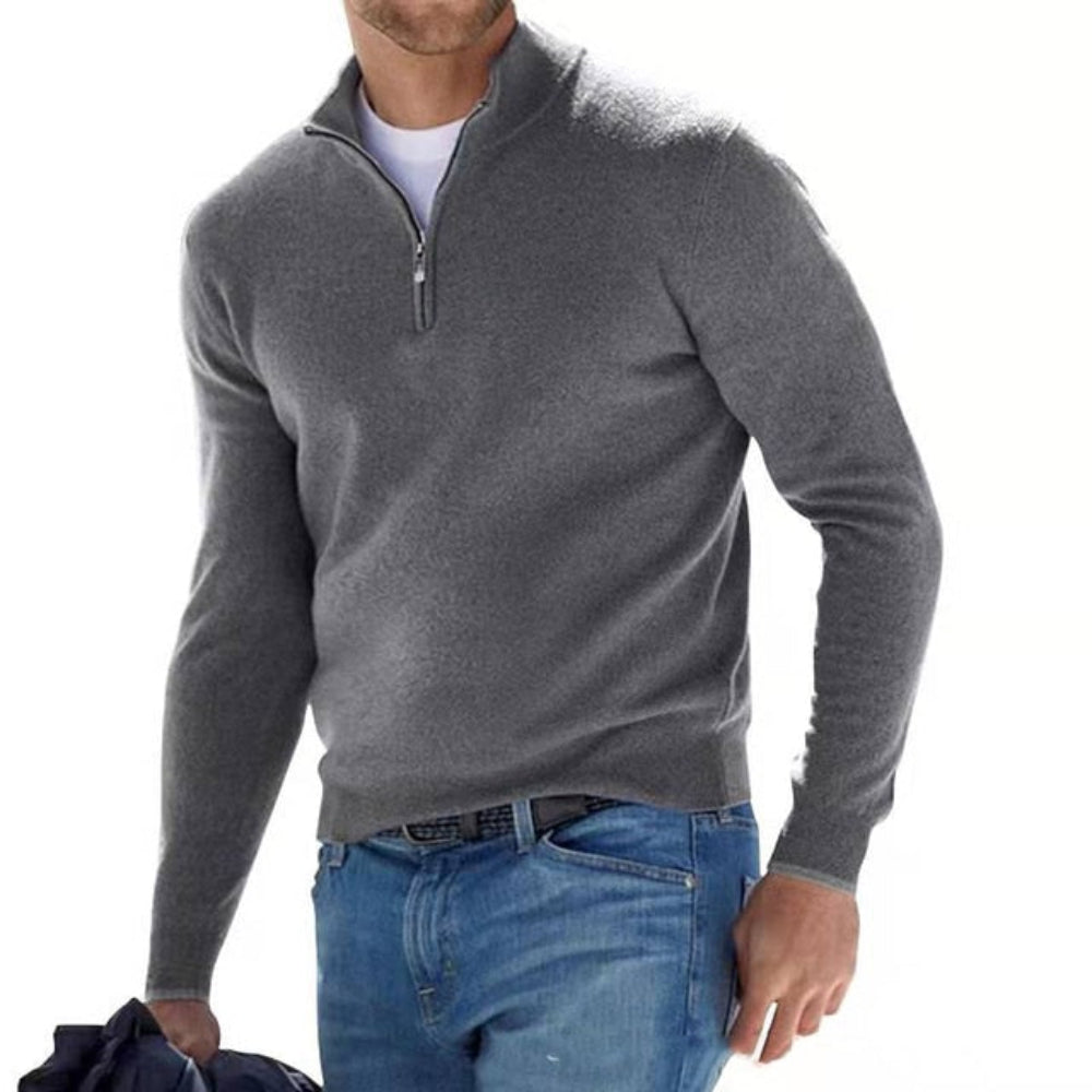 Men's Zip Front V Neck Knit Sweater Casual Long Sleeve Pullover | Temsk