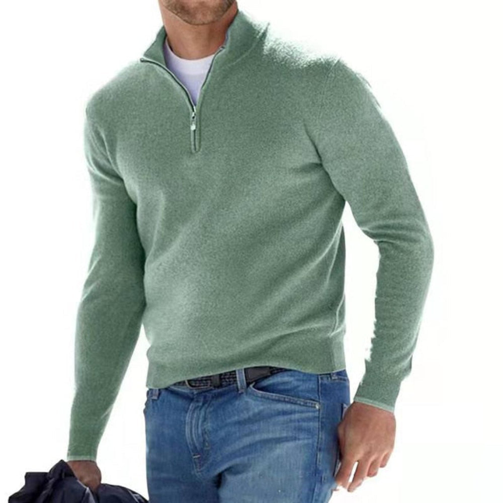 Men's Zip Front V Neck Knit Sweater Casual Long Sleeve Pullover | Temsk