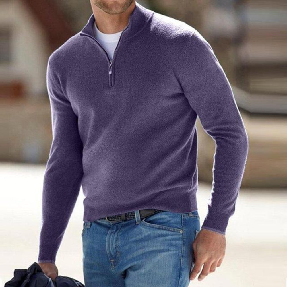 Men's Zip Front V Neck Knit Sweater Casual Long Sleeve Pullover | Temsk