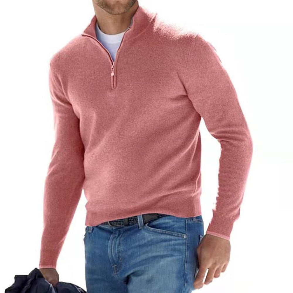 Men's Zip Front V Neck Knit Sweater Casual Long Sleeve Pullover | Temsk