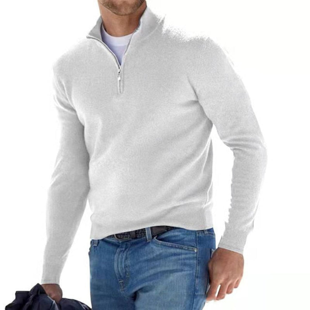 Men's Zip Front V Neck Knit Sweater Casual Long Sleeve Pullover | Temsk