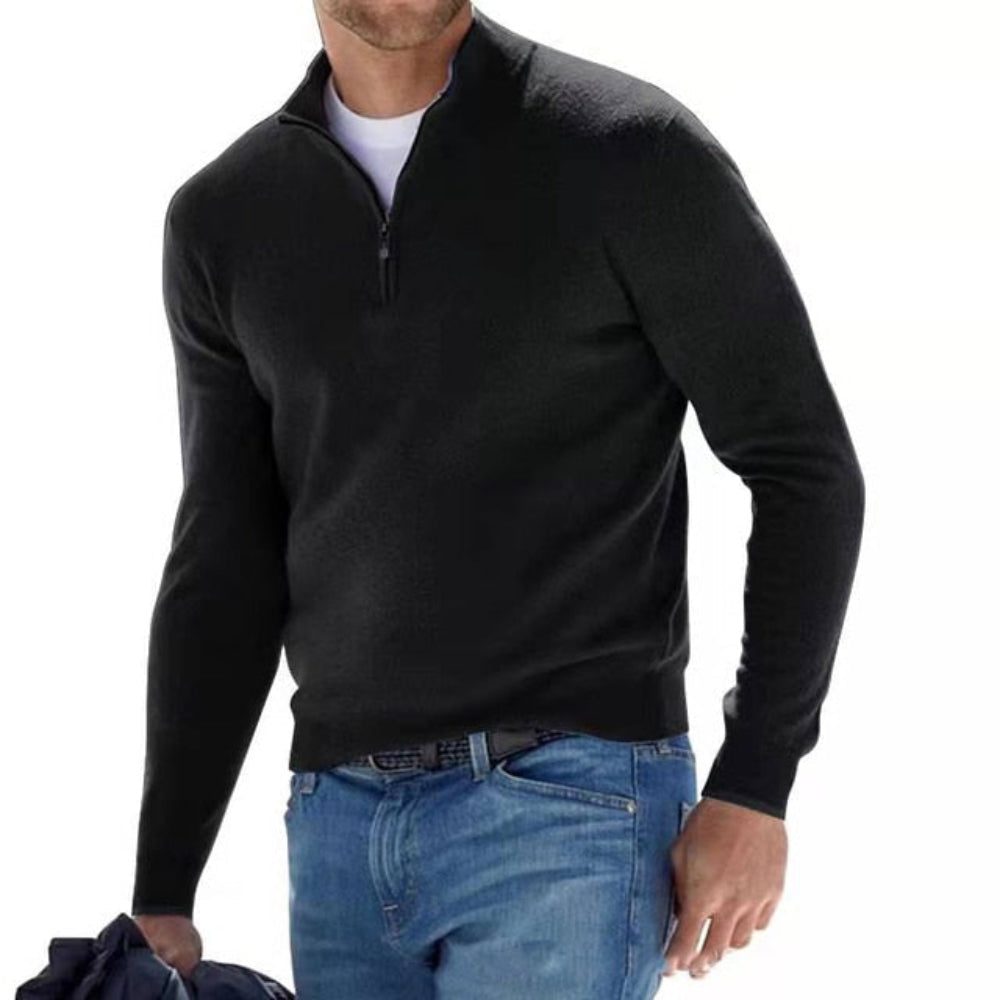 Men's Zip Front V Neck Knit Sweater Casual Long Sleeve Pullover | Temsk