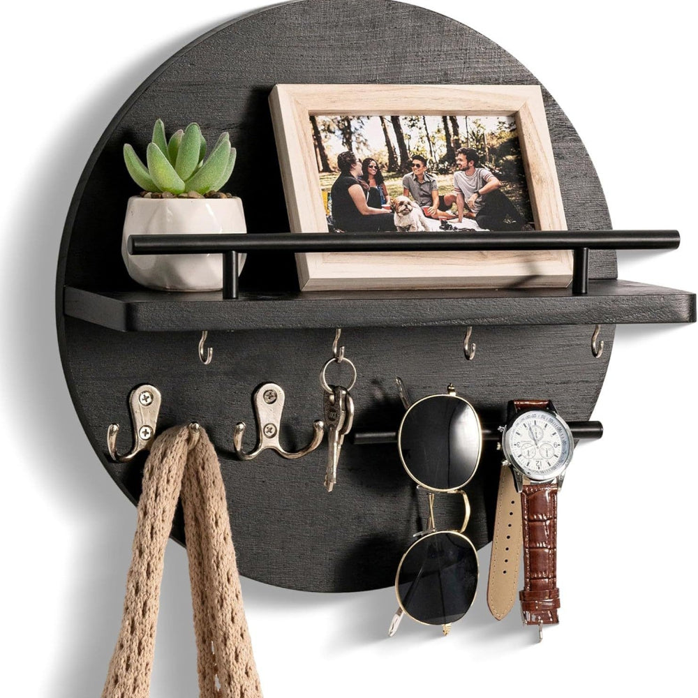 Round Wooden Key Holder Stylish Eco Friendly Wall Organizer | Temsk