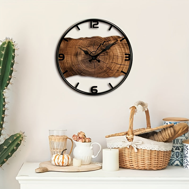 Rustikale Wand-Uhr mit Baumstamm-Muster und natürlicher Holzoberfläche | Temsk