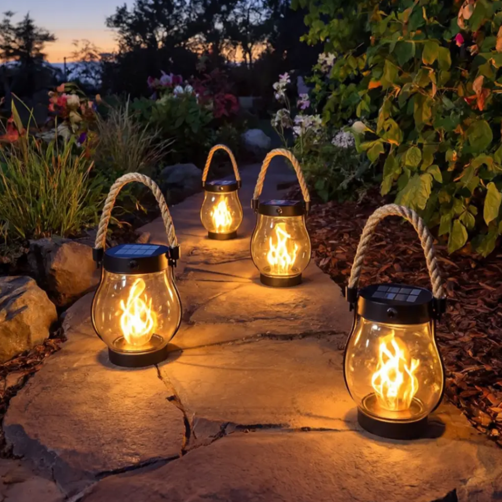 Solar Lantern With Flame Effect For Outdoor Garden Lighting | Temsk