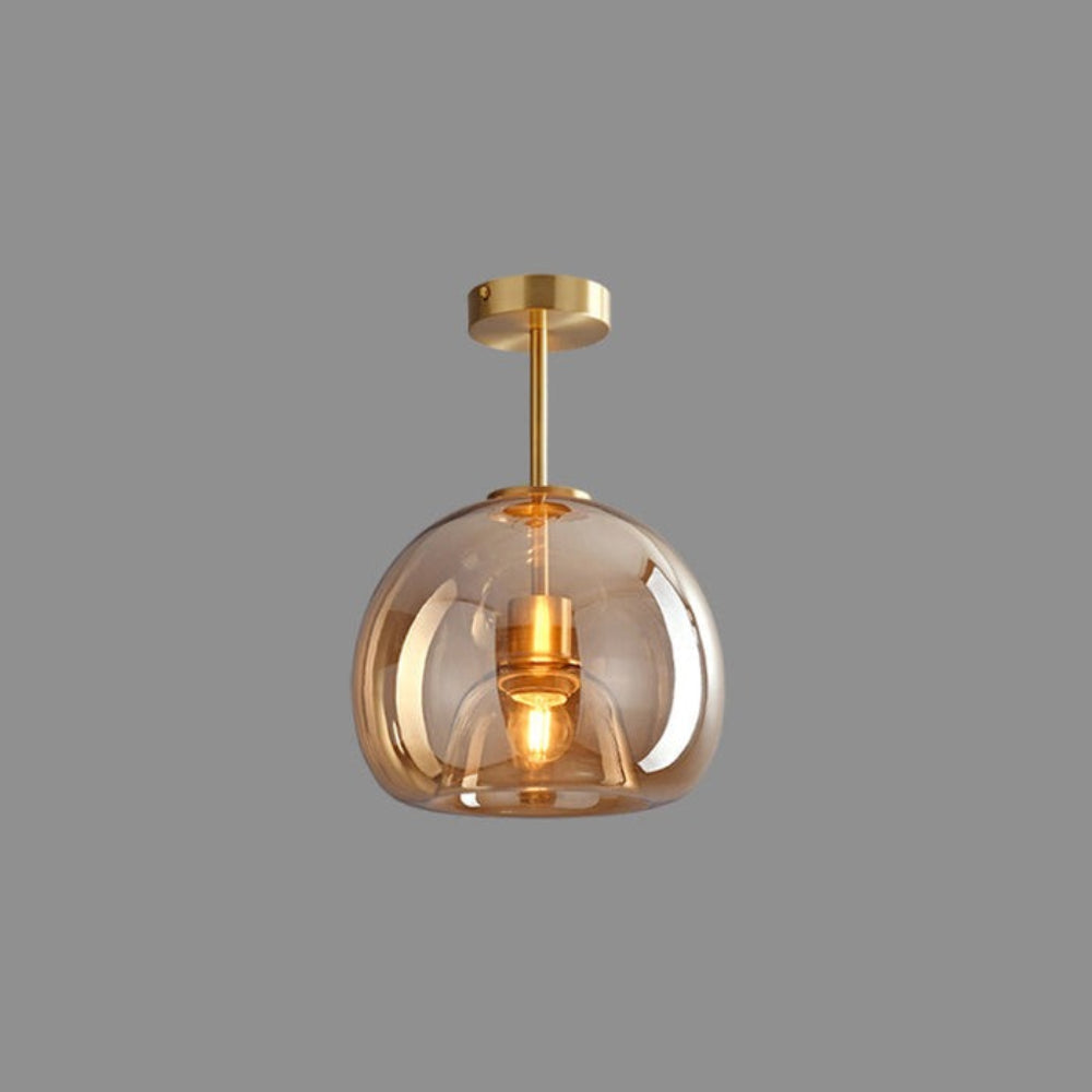 Retro bernsteinfarbene Glas-Pendelleuchte mit Blasenglas-Schirm | Temsk