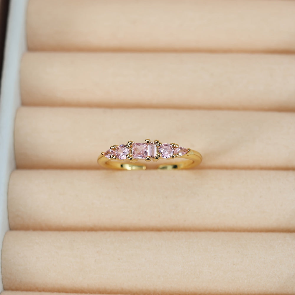 Mothers Day Stackable Gold Rings With Rhinestones In Boho Style | Temsk