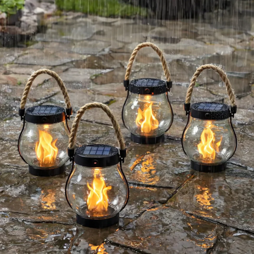 Solar Lantern With Flame Effect For Outdoor Garden Lighting | Temsk