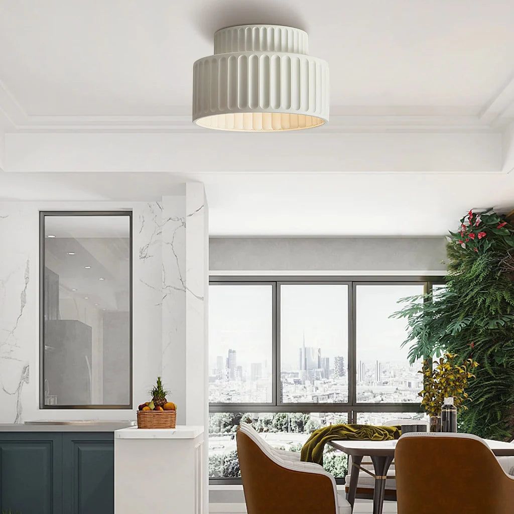 Ribbed Resin Ceiling Light E27 White Compact Retro Design Lamp For Living Room | Temsk